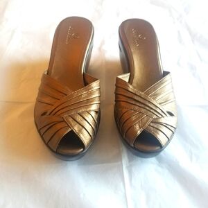 Cole Haan - Nike Air Crisscross Straps Peep Toe Mules, Bronze Leather, 9.5, Y2K